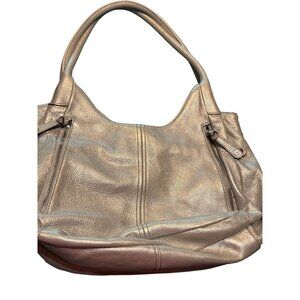 Metallic Silver Hobo Shoulder Bag Genuine Leather With Double Handles Multiple Z